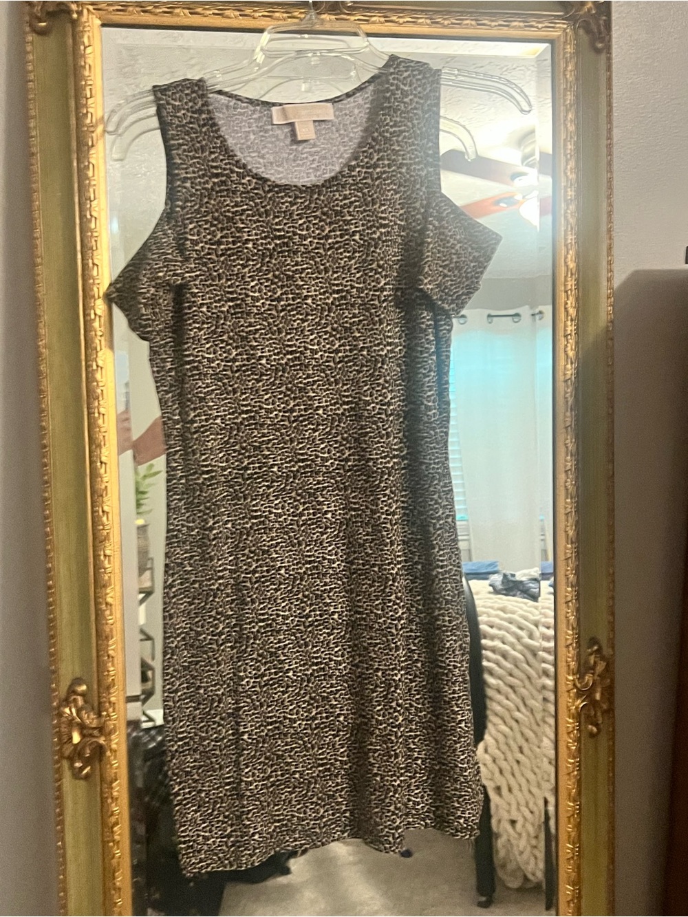 Cold-Shoulder Black and cream animal print Patterned Women's Dress